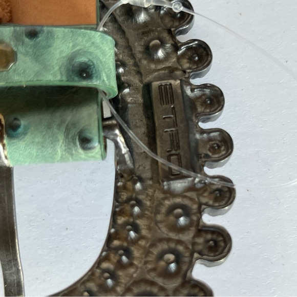 Etro Belt Green Ostrich Strap 1.5” Square Rhinestone Large Buckle SMALL - Picture 4 of 7